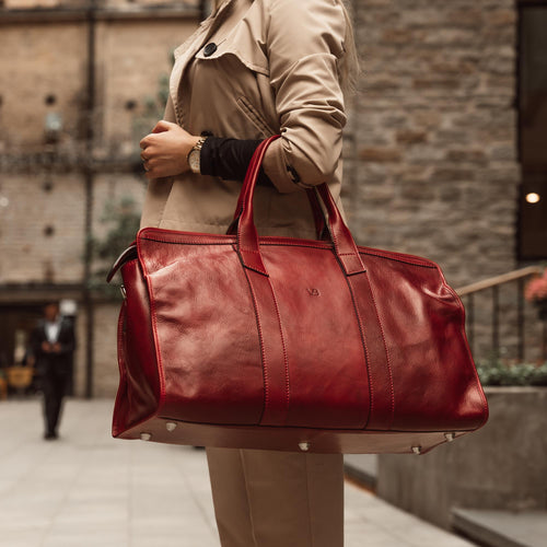 Luxury Full Grain Leather Weekender Bag for Women with Detachable