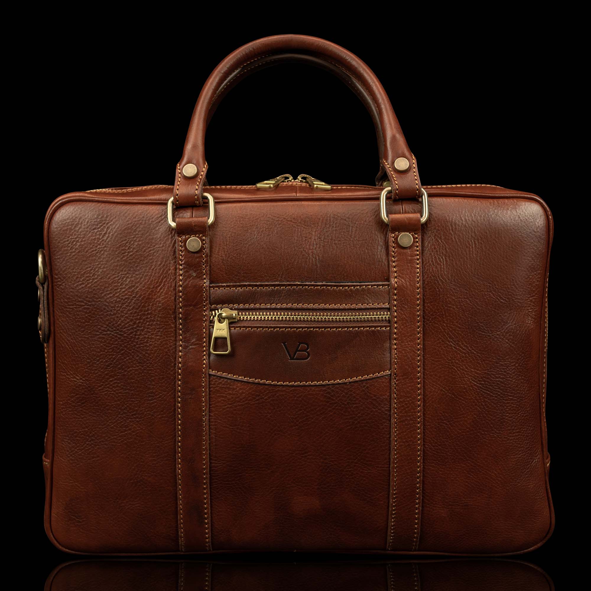 business city leather laptop bag solid brown front view