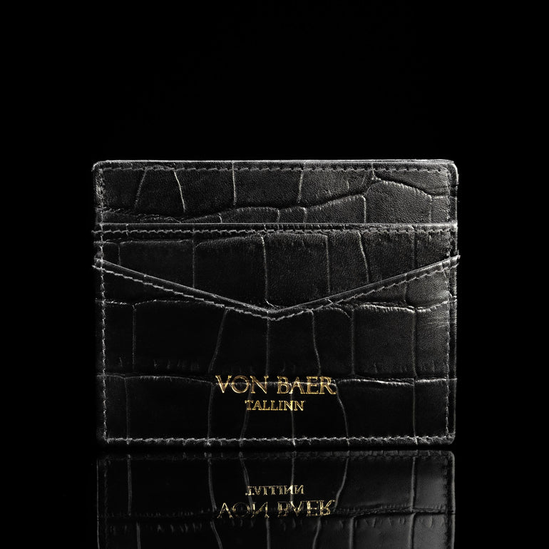 cards and cash leather card holder black croco print front