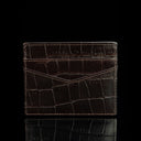 cards and cash leather card holder solid brown croco print front and back
