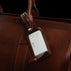 classic leather luggage tag solid brown inside view with von baer card