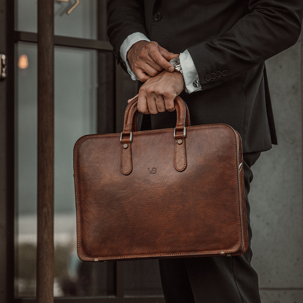 Slim Leather Laptop Bag for Men with Shoulder Strap and 14 Inch Laptop ...