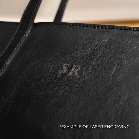 personalization laser engraving elegance leather tote bag black sr