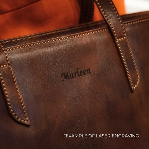 personalization laser engraving elegence leather tote bag marleen