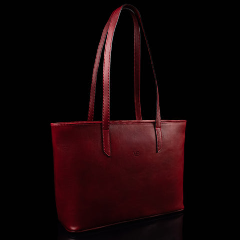 von baer elegance womens full grain leather tote bag red half turned