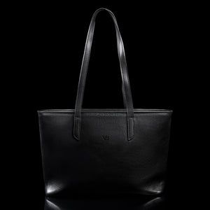 von baer elegance womens leather tote bag black front view