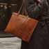 von baer elegance womens leather tote bag tan with female model