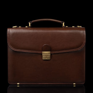 front view of brown colored briefcase