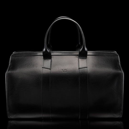 von baer weekender mens leather sport bag black front view