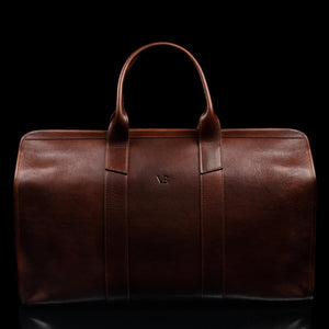 von baer weekender premium mens full grain leather weekend bag solid brown front view