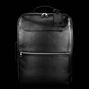 voyager leather carry on bag with wheels black front view for men