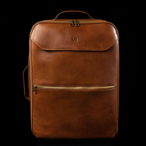 voyager leather carry on bag with wheels clasic tan front view for men