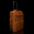 voyager leather carry on bag with wheels cognac light brown cross view with wheels drawer out